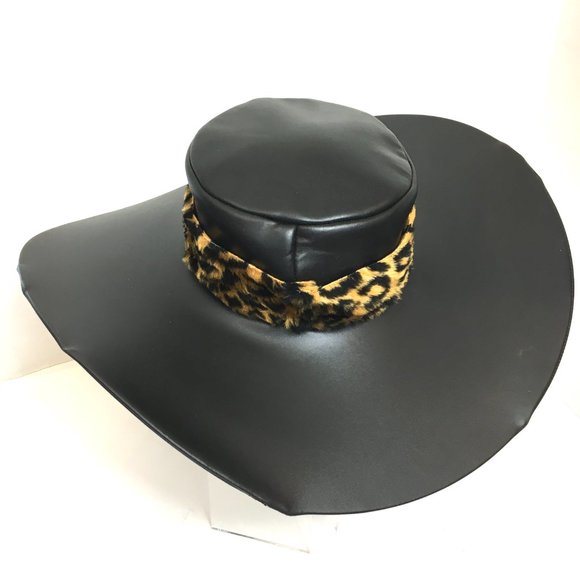 70’s Style Blk Faux Leather Pimp Big Daddy Hat Vtg - Picture 4 of 12